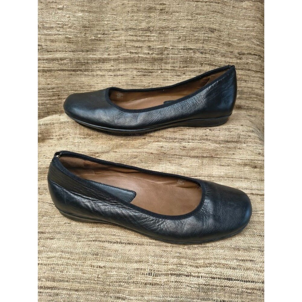 Earthies Black Leather Ballet Flats Ennis Comfort Shoes Minimalist Women's 10